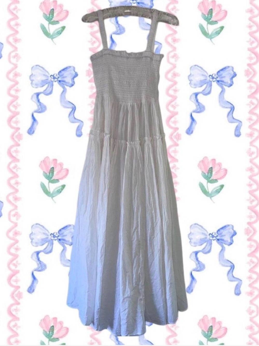 Smocked Bodice Maxi Dress in White